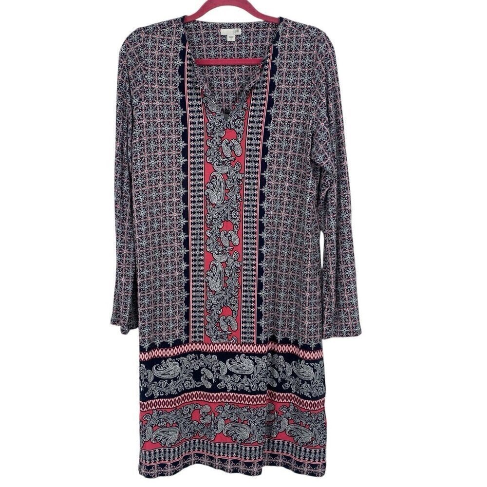 J Jill Size M Navy Pink Paisley Print Dress Long Sleeve Shift